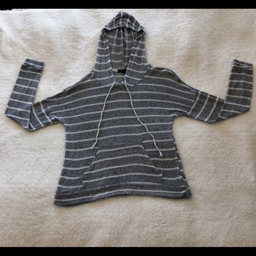 Iris Grey and White Stripped Knitted Hoodie